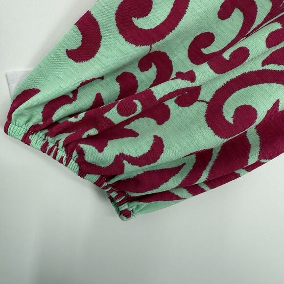 Filly Flair Tie Waist Shift Dress Size Small Mint Pink Floral 3/4 Sleeve Preppy - Picture 5 of 10